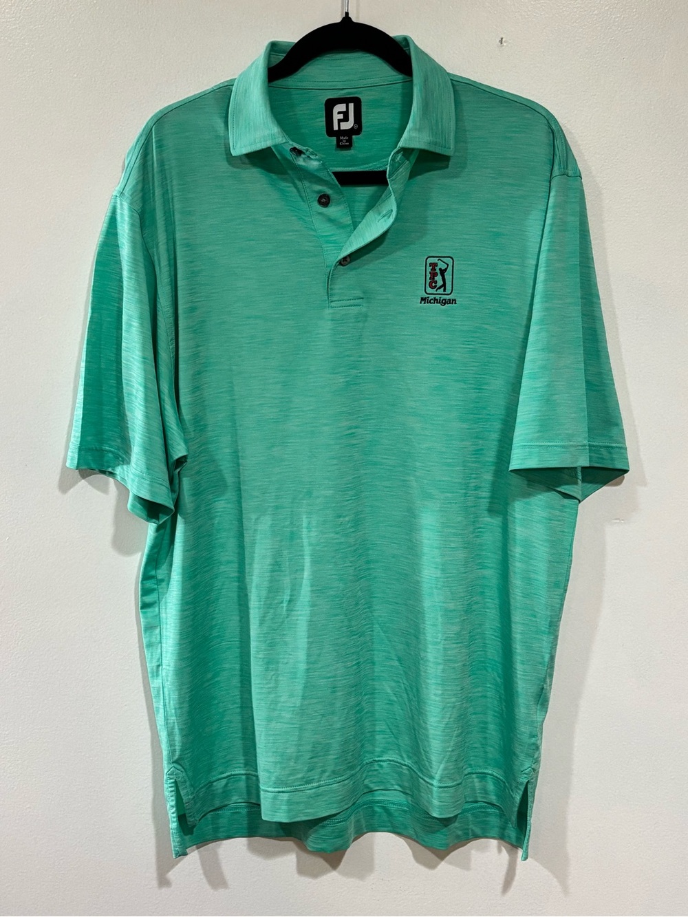 FootJoy TPC Michigan ProDry Performance Golf Polo Men L Mint Green Space Dye